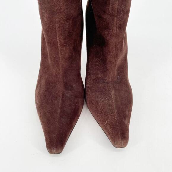 Retro Jimmy Choo Chocolate Brown Suede Knee High Pointed Toe Heeled Boot IT 41 - Picture 4 of 10